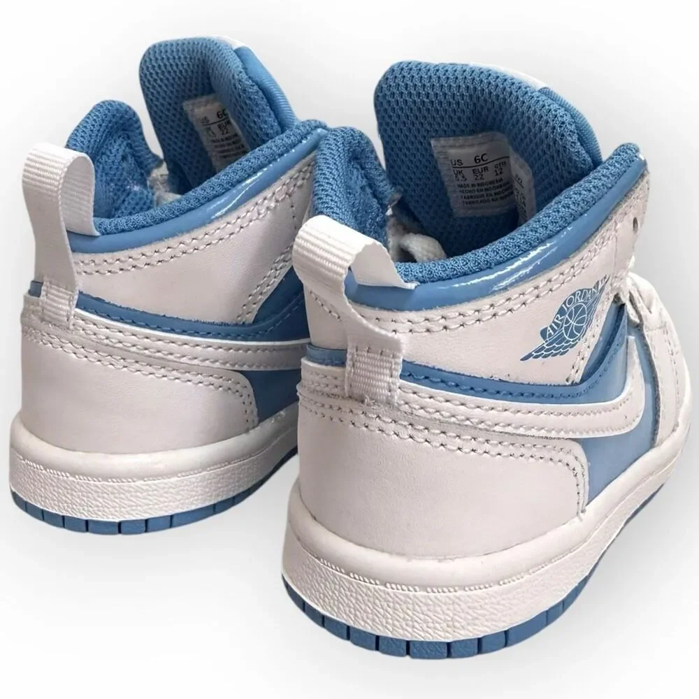 Nike Jordan 1 Mid SE TD Toddler Shoes White Legend Blue UNC FZ3931-114 size 6C